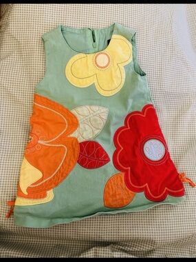 The Children's Place Mint Green Floral Appliqué Dress with Red & Orange Accents